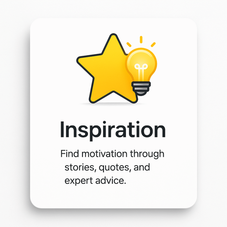 Illustration of a star and lightbulb with the text "Inspiration. Find motivation through stories, quotes, and expert advice.