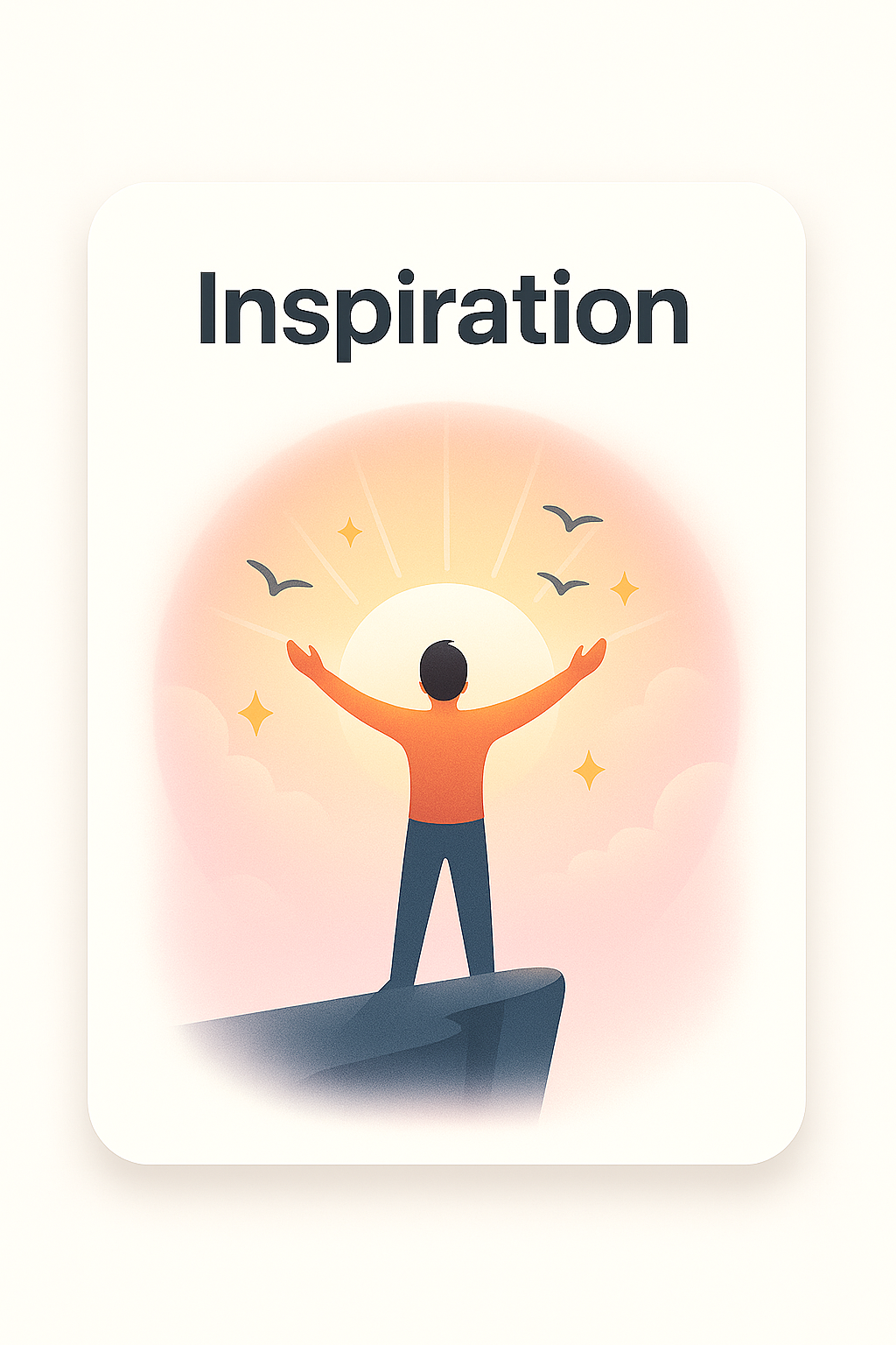 Illustration of a person with raised arms and stars, under the word "Inspiration"